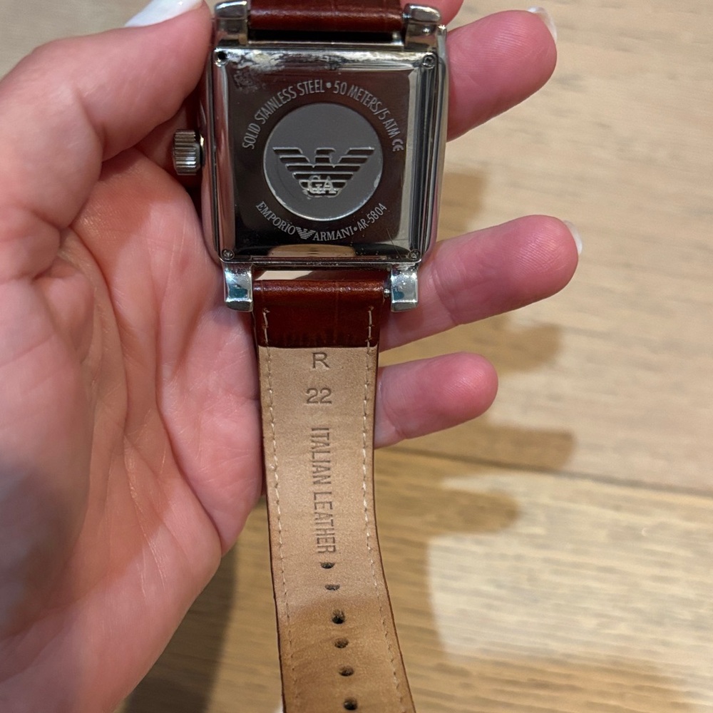 Emporio Armani Brown Leather Strap Watch - Picture 3 of 3